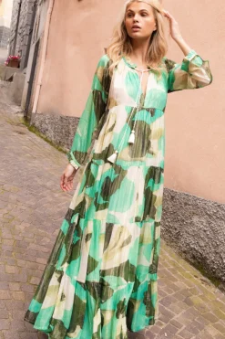 Oliphant Maxis|Dresses>Long Sleeve Tassel Maxi- Ginkgo Green