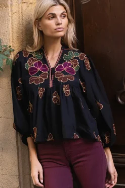 Oliphant Tops>Mandarin Balloon Top- Almay Black