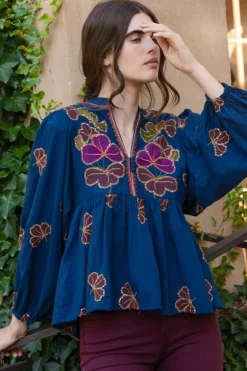Oliphant Tops>Mandarin Balloon Top- Almay Blue