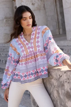 Oliphant Tops>Mandarin Balloon Top- Casablanca Multi