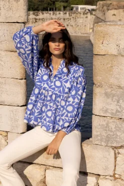 Oliphant Tops>Mandarin Balloon Top- Eclipse Blue
