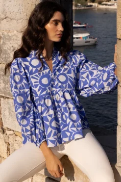 Oliphant Tops>Mandarin Balloon Top- Eclipse Blue