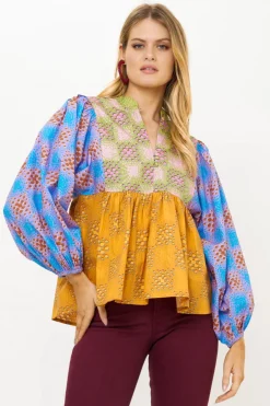 Oliphant Tops>Mandarin Balloon Top- Matrix Multi
