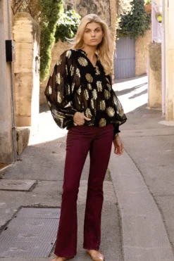 Oliphant Tops>Mandarin Balloon Top- Peony Black