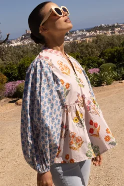 Oliphant Tops>Mandarin Balloon Top- Provence Blue