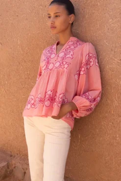 Oliphant Tops>Mandarin Balloon Top- Tangier Pink