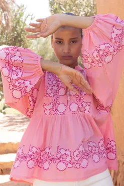 Oliphant Tops>Mandarin Balloon Top- Tangier Pink