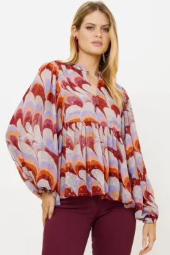 Oliphant Tops>Mandarin Balloon Top- Venice Cognac