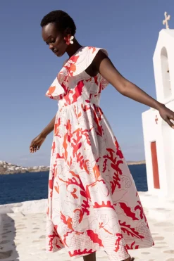 Oliphant Maxis|Dresses>One Shoulder Ruffle Maxi- Orchid Red