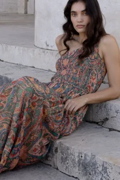 Oliphant Maxis|Dresses>One Shoulder Smocked Maxi- Persia Aqua