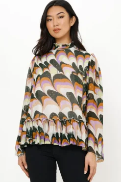 Oliphant Tops>Peplum Blouse- Venice Lime