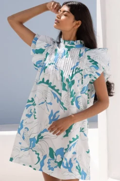Oliphant Short & Mini Dresses|Dresses>Pintuck Ruffle Mini- Orchid Green