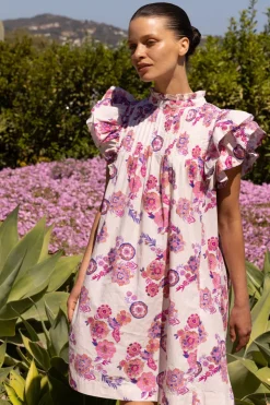 Oliphant Short & Mini Dresses|Dresses>Pintuck Ruffle Mini- Pretoria Pink