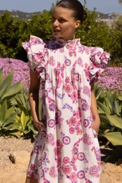 Oliphant Short & Mini Dresses|Dresses>Pintuck Ruffle Mini- Pretoria Pink