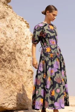 Oliphant Maxis|Dresses>Piped Puff Sleeve Maxi- Bergen Olive