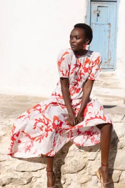 Oliphant Maxis|Dresses>Piped Puff Sleeve Maxi- Orchid Red