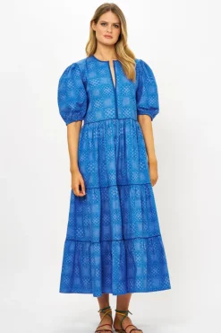 Oliphant Maxis>Puff Sleeve Maxi- Matrix Blue
