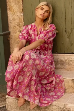 Oliphant Maxis>Puff Sleeve Maxi- Presidio Magenta