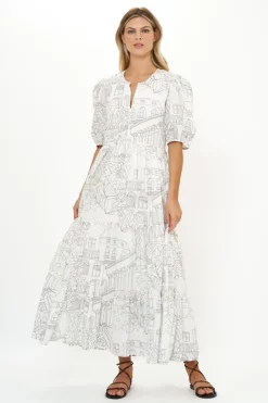 Oliphant Maxis|Dresses>Puff Sleeve Maxi- Roma White