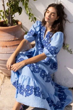 Oliphant Maxis|Dresses>Puff Sleeve Maxi- Tangier Blue
