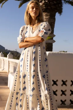 Oliphant Maxis|Dresses>Puff Sleeve Maxi- Wicklow Blue