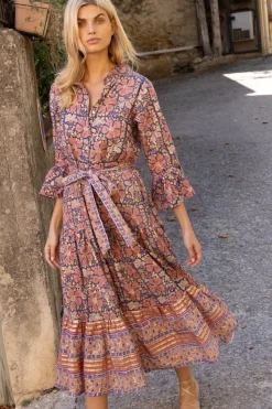 Oliphant Maxis>Ruffle Collar Bell Maxi- Matera Navy