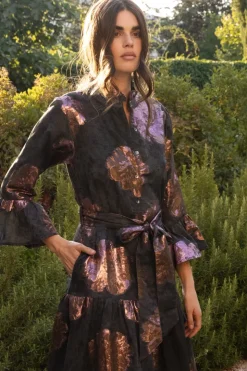 Oliphant Maxis>Ruffle Collar Bell Maxi- Rosa Black
