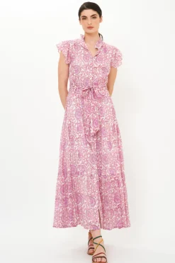 Oliphant Maxis|Dresses>Ruffle Collar Button Maxi- Malta Pink