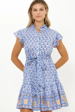 Oliphant Short & Mini Dresses|Dresses>Ruffle Collar Button Mini- Veranda Blue