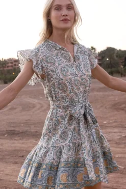 Oliphant Short & Mini Dresses|Dresses>Ruffle Collar Button Mini- Marseille Green