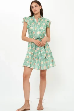 Oliphant Short & Mini Dresses|Dresses>Ruffle Collar Button Mini- Mughal Green
