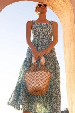 Oliphant Dresses>Ruffle Cross Back Midi- Cypress Jade