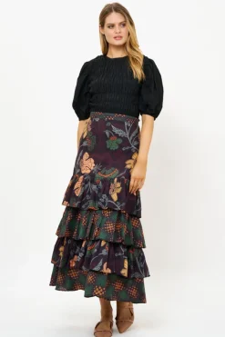 Oliphant Matching Sets|Skirts>Ruffle Maxi Skirt- Turin Wine