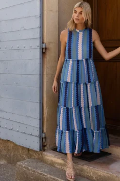 Oliphant Maxis|Dresses>Ruffle Tiered Maxi- Meko Blue