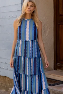 Oliphant Maxis|Dresses>Ruffle Tiered Maxi- Meko Blue