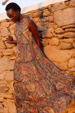 Oliphant Maxis|Dresses>Ruffle Tiered Maxi- Persia Cobalt