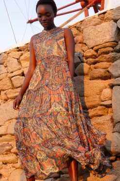 Oliphant Maxis|Dresses>Ruffle Tiered Maxi- Persia Cobalt