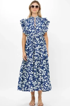 Oliphant Maxis|Dresses>Scallop Pintuck Maxi- Acadia Navy