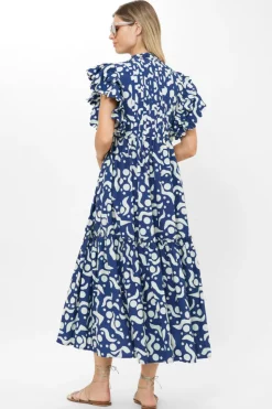Oliphant Maxis|Dresses>Scallop Pintuck Maxi- Acadia Navy