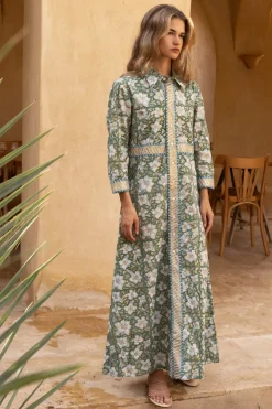 Oliphant Maxis|Dresses>Shirt Dress Maxi- Ivy Olive