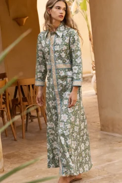 Oliphant Maxis|Dresses>Shirt Dress Maxi- Ivy Olive