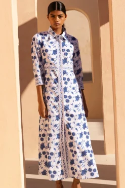 Oliphant Maxis|Dresses>Shirt Dress Maxi- Marion Blue