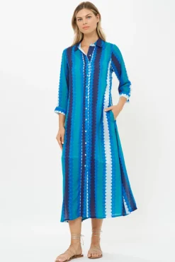 Oliphant Dresses>Shirt Dress Midi- Meko Blue
