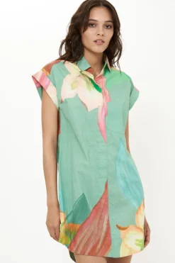 Oliphant Short & Mini Dresses|Dresses>Shirt Dress Mini- Hibiscus Sage