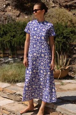 Oliphant Maxis|Dresses>Short Sleeve Shift Maxi- Eclipse Blue