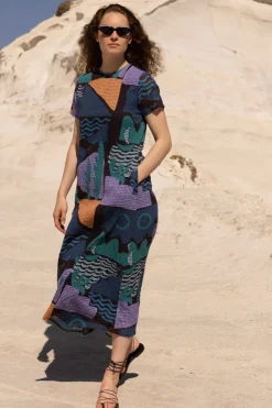 Oliphant Maxis|Dresses>Short Sleeve Shift Maxi- Riviera Blue