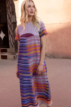 Oliphant Maxis|Dresses>Short Sleeve Shift Maxi- Solstice Blue