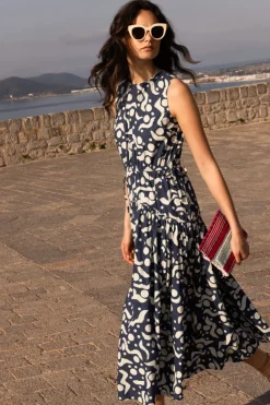 Oliphant Maxis|Dresses>Sleeveless Piped Maxi- Acadia Navy