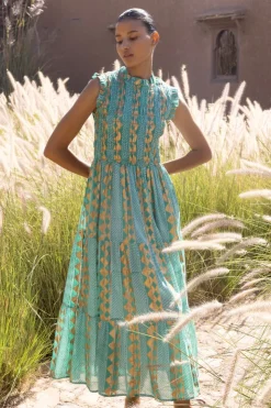 Oliphant Maxis|Dresses>Sleeveless Smocked Maxi- Ascot Teal