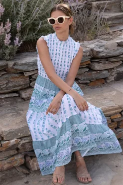 Oliphant Maxis|Dresses>Sleeveless Smocked Maxi- Boreggo Green